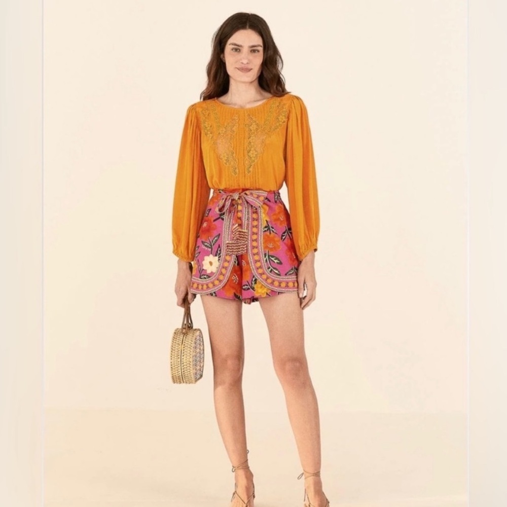 FARM Rio Orange Lace Blouse Size S